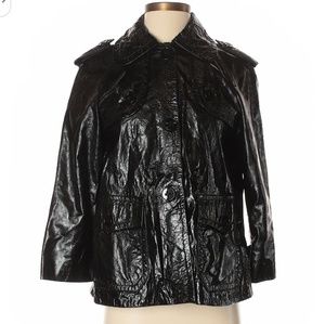 Theory Black Patent Leather Raincoat Jacket Med